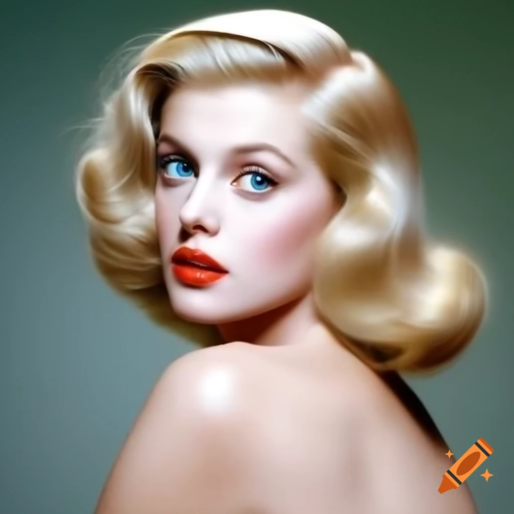Hyper-realistic photograph of a charming European actress from 1963 with porcelain skin and blue eyes