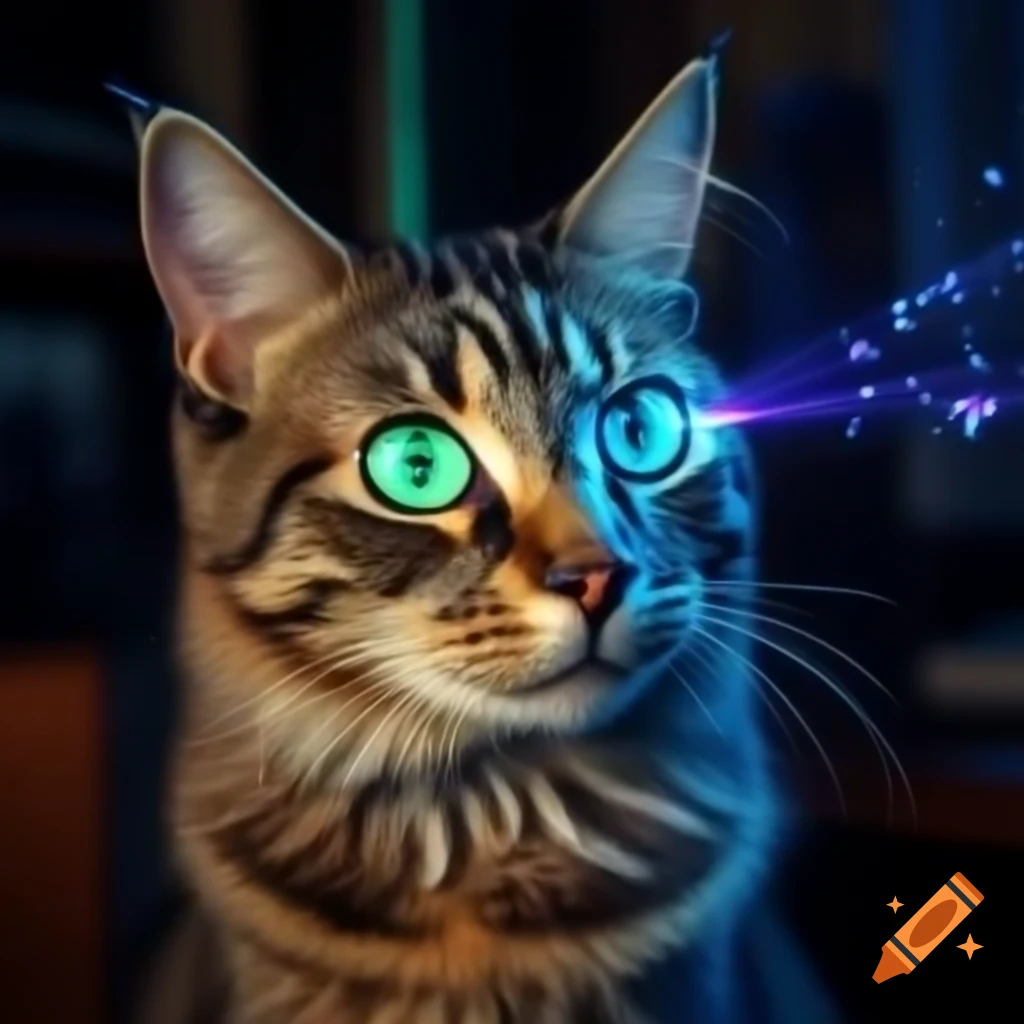 Fluffy cat with impressive attributes like Meowthereum and Purrformance index