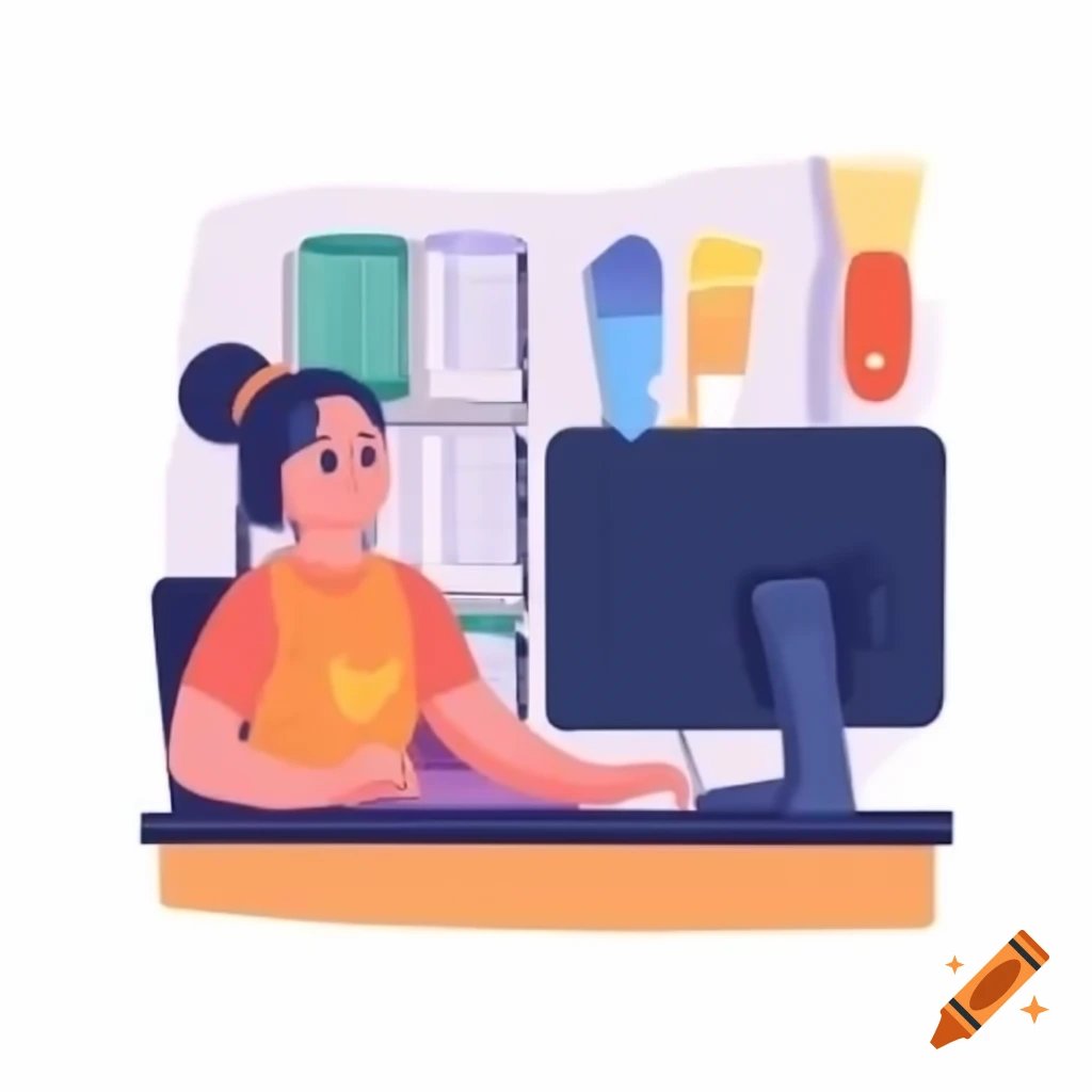 Cashier operating a computer at checkout