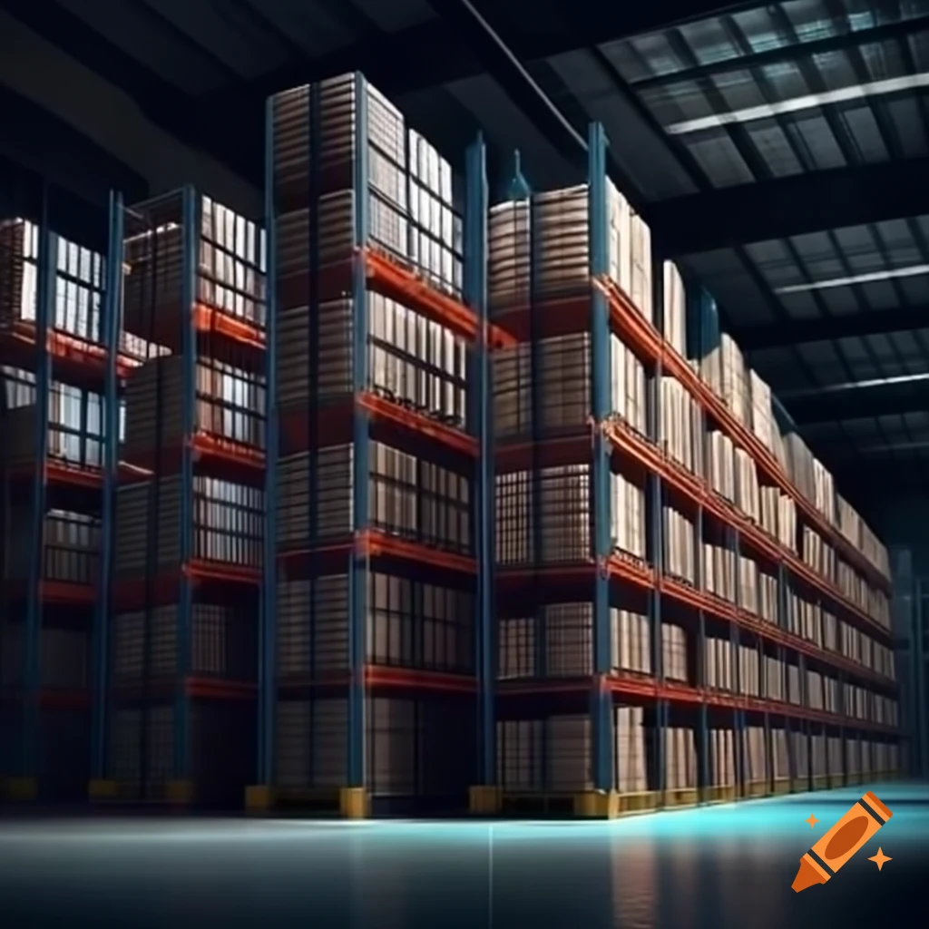 Rack for storing pallets in multi-story warehouse with dull lighting