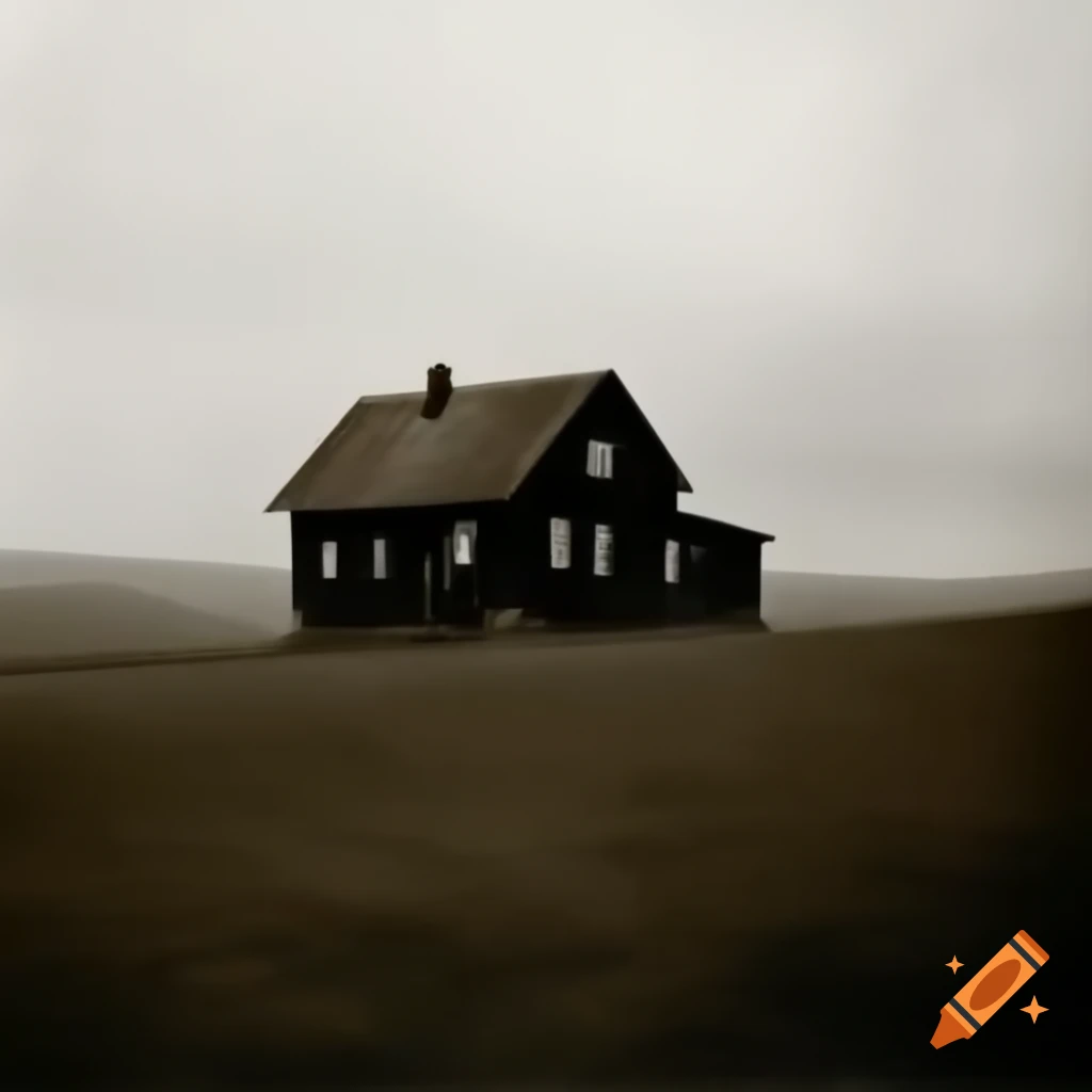 Dark vintage image of an old German farmhouse on a hill