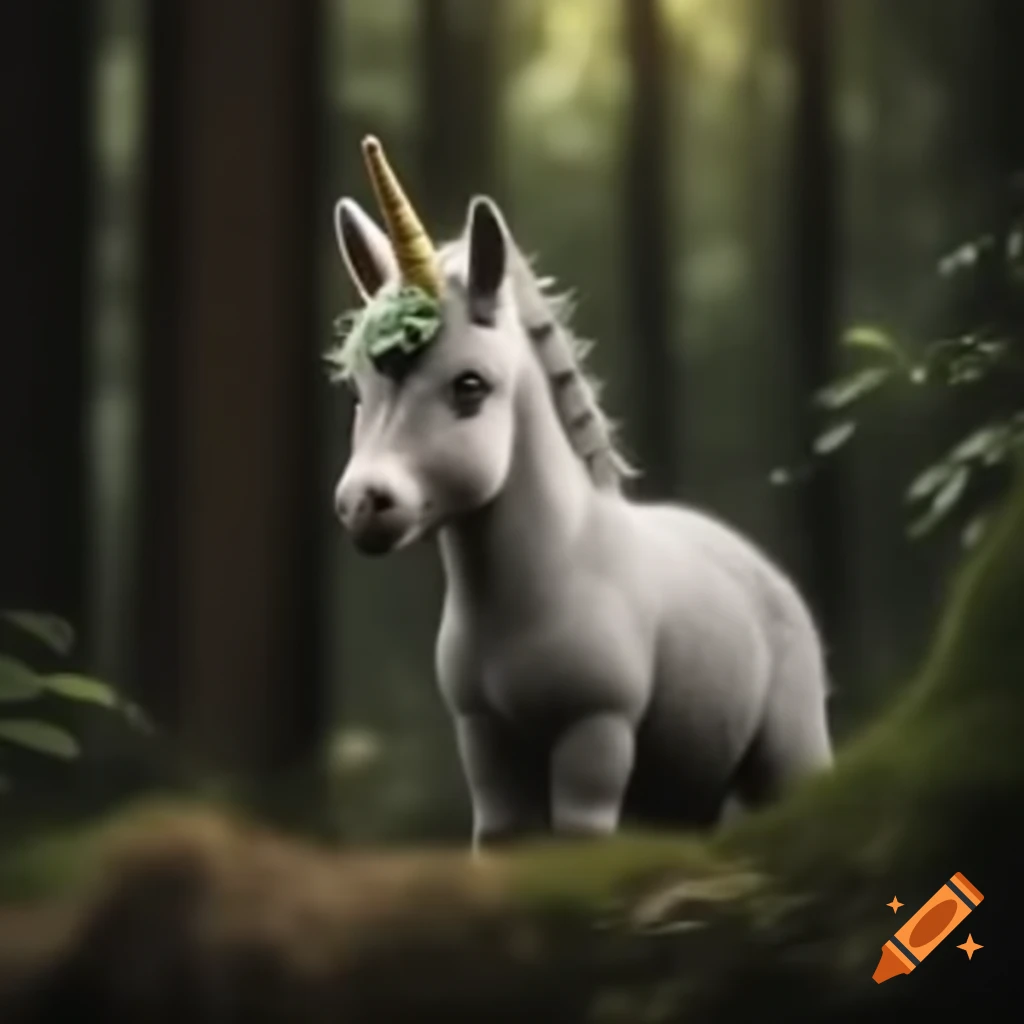 Realistic unicorn conversing with a cat in a forest