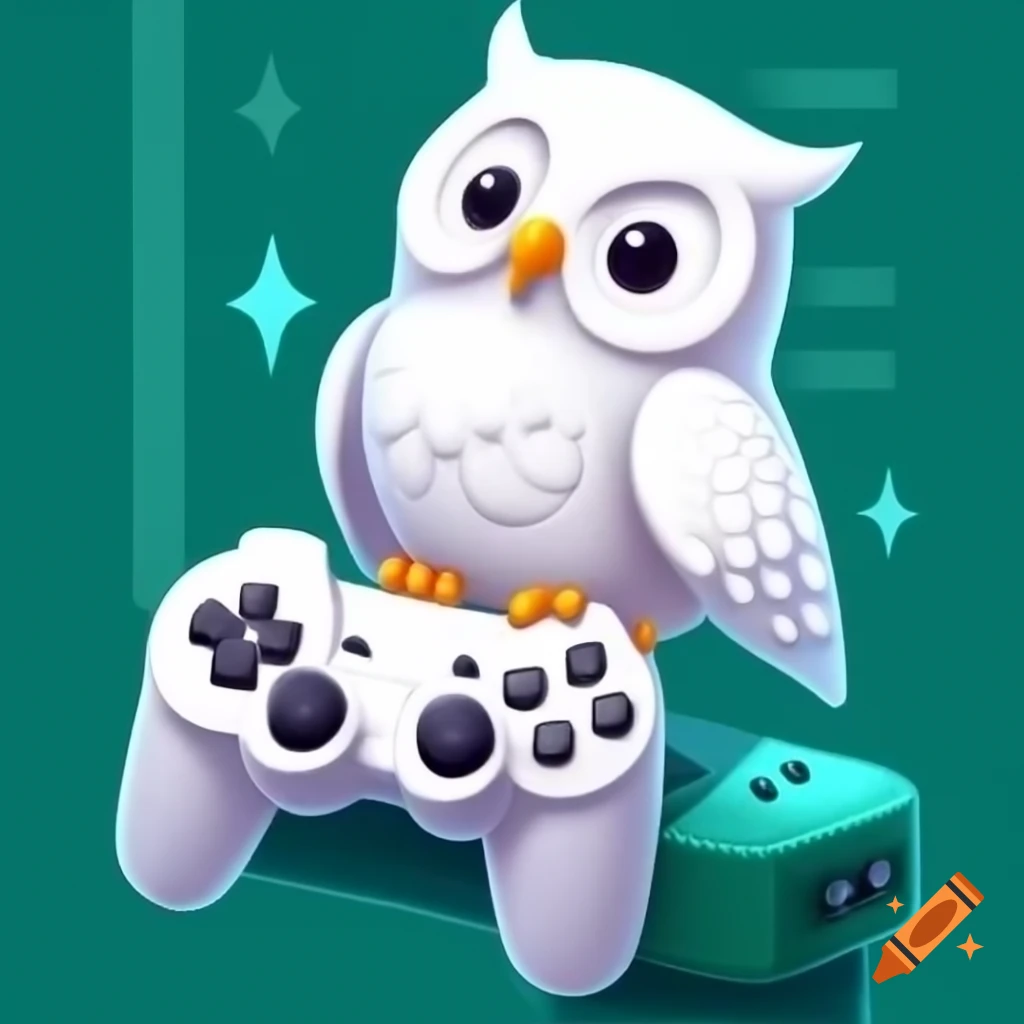 White owl playing with a video game controller
