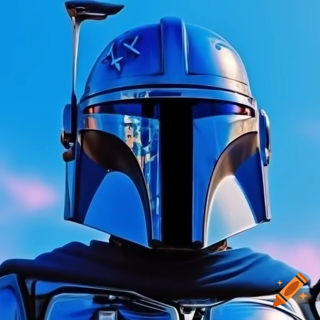Mandalorian character in blue and white colors