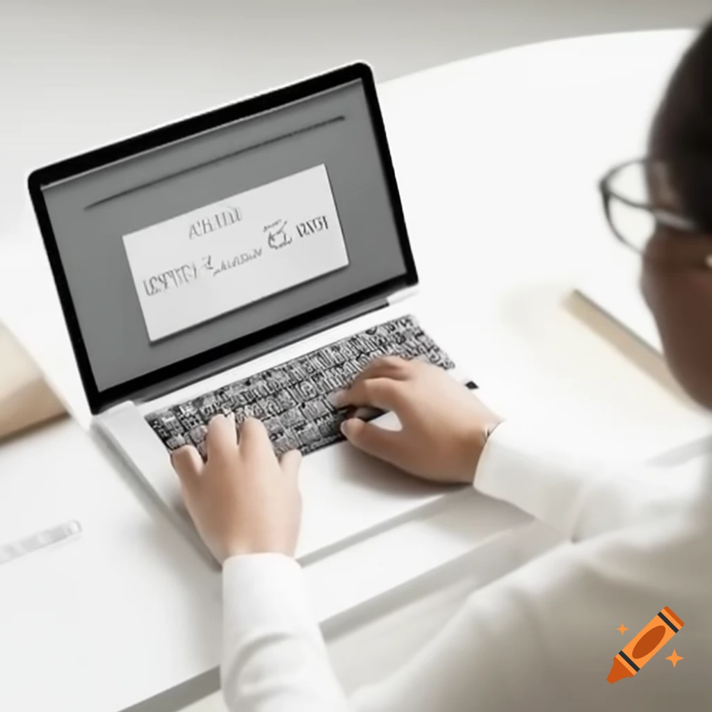Teacher using laptop displaying marks card panel on white background