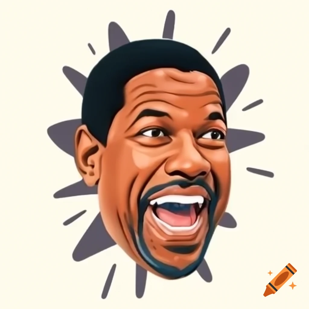 Cartoon-style rendering of Denzel Washington laughing against white background