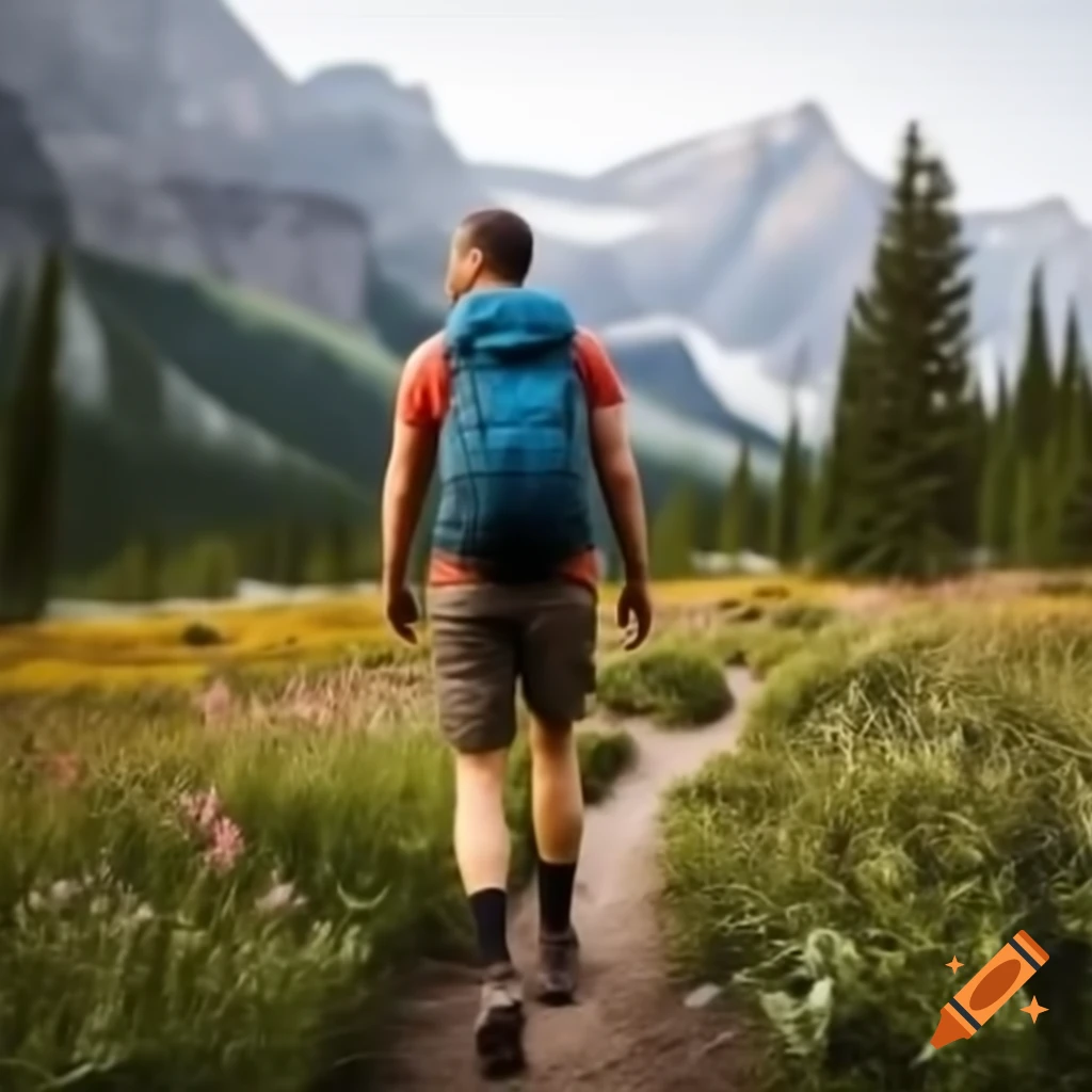 Male hiker walking in the Rocky Mountains, British Columbia