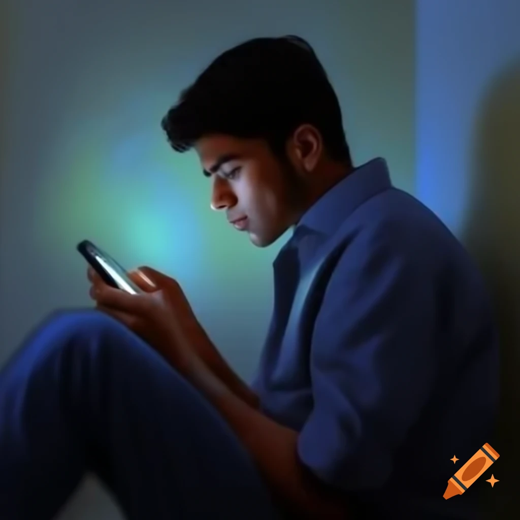 Man using smartphone with focused expression