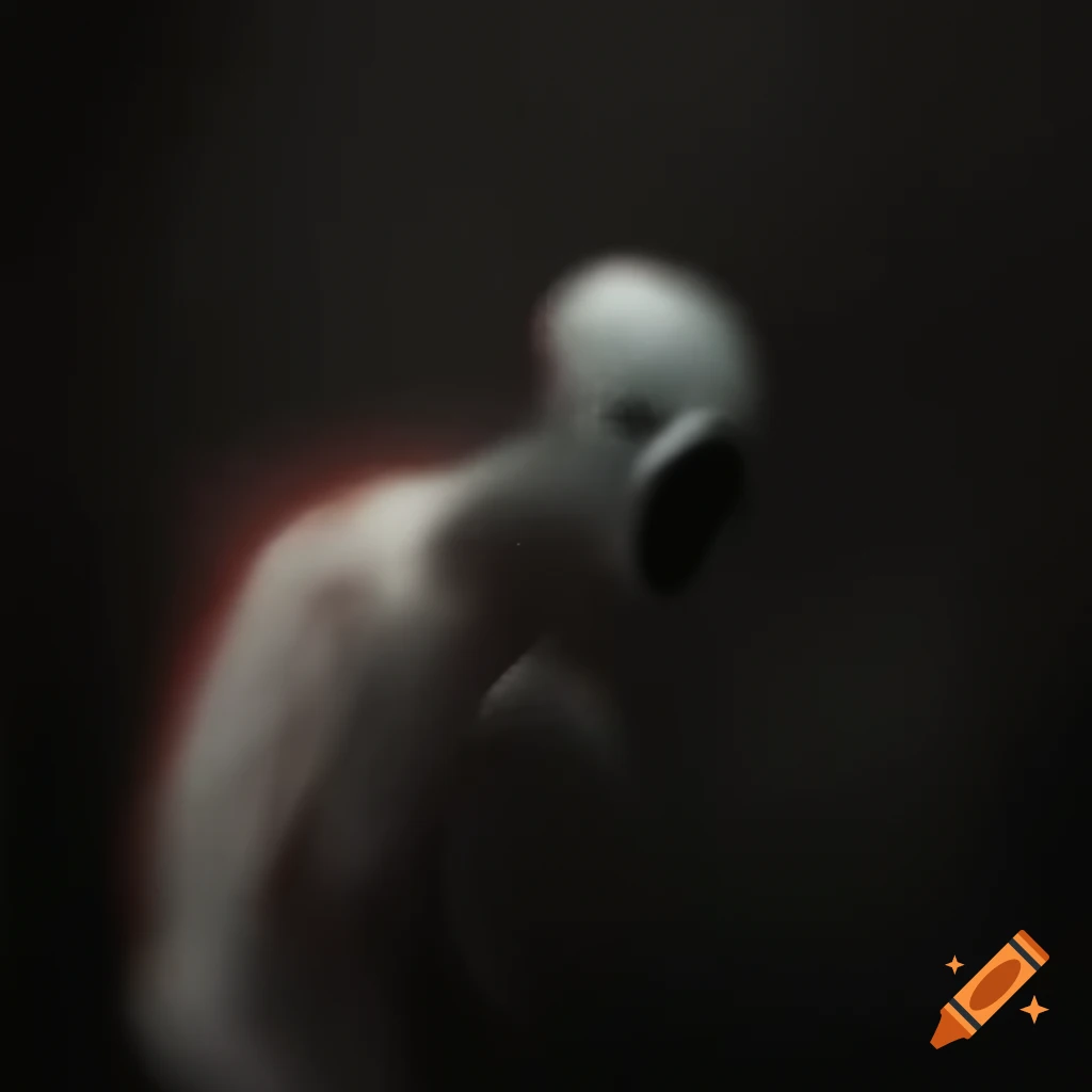 Mysterious distorted figure resembling a human with elongated limbs and covered face