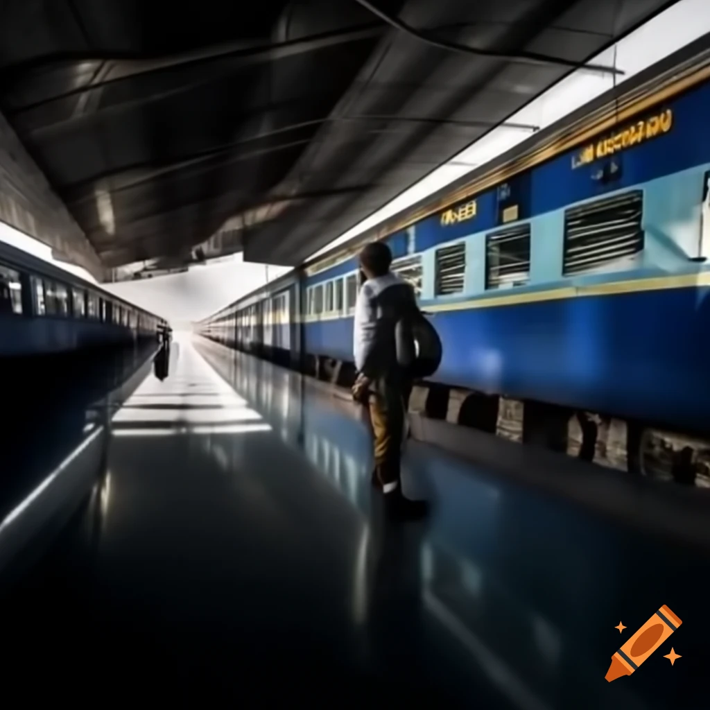 Indian man waiting alone at train station