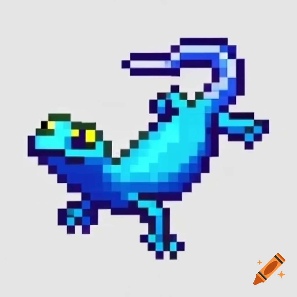 Pixelated Blue Tokay gecko in 8-bit style resembling Zelda sprites