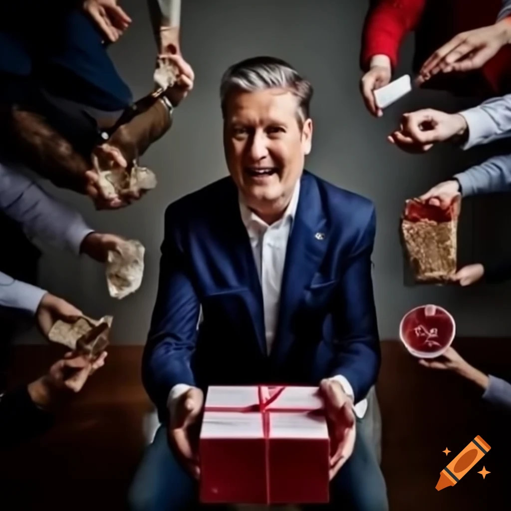 Keir Starmer surrounded by gifts