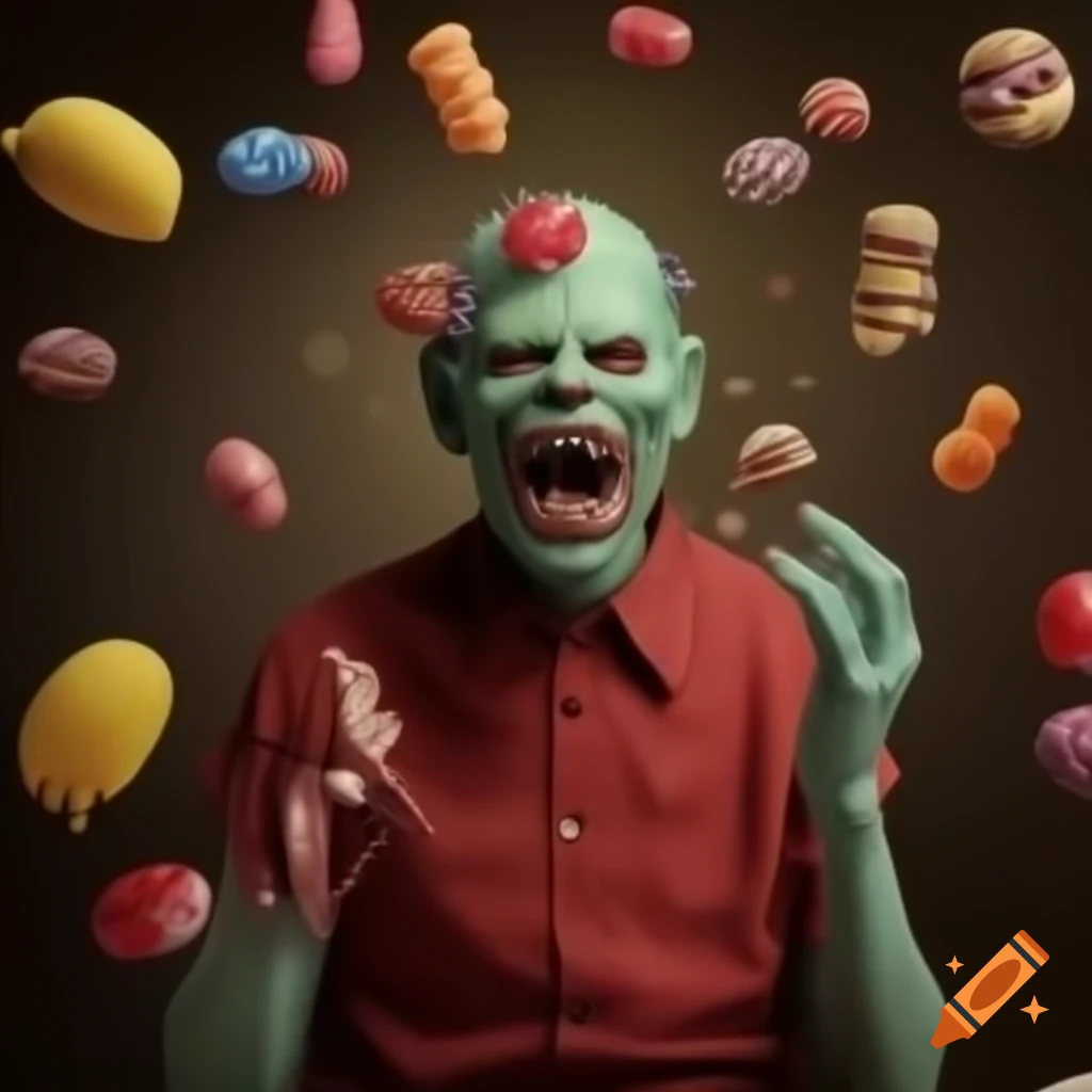 Zombie bursting with sweet treats