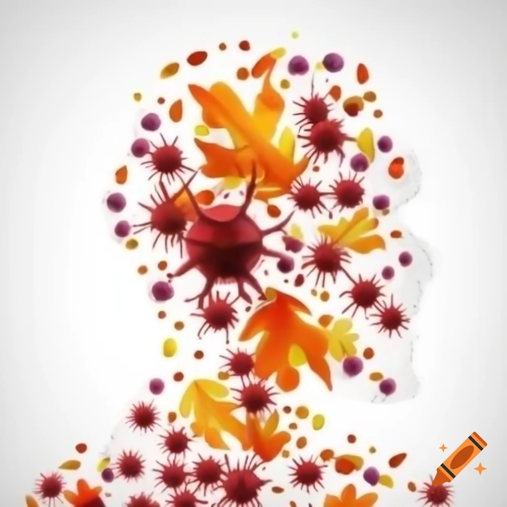 Colorful autumn leaf-shaped viruses on white background