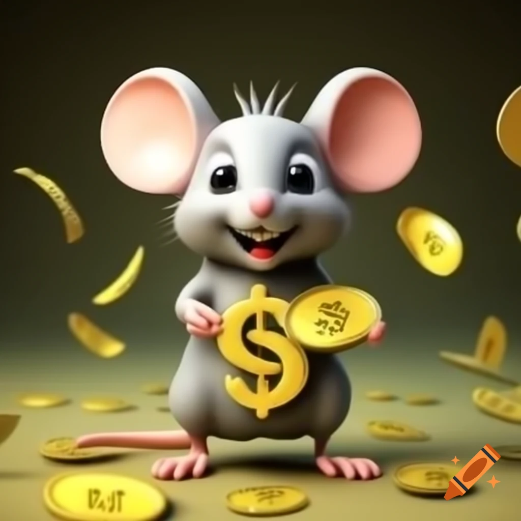 Happy cartoon mouse with dollar theme in semi-realistic 3D style
