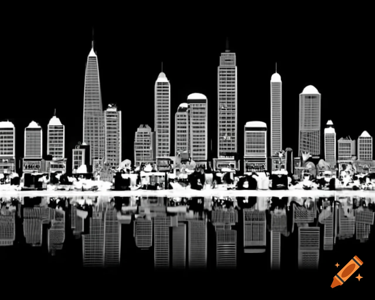 Silhouette of a city skyline in white against a black background