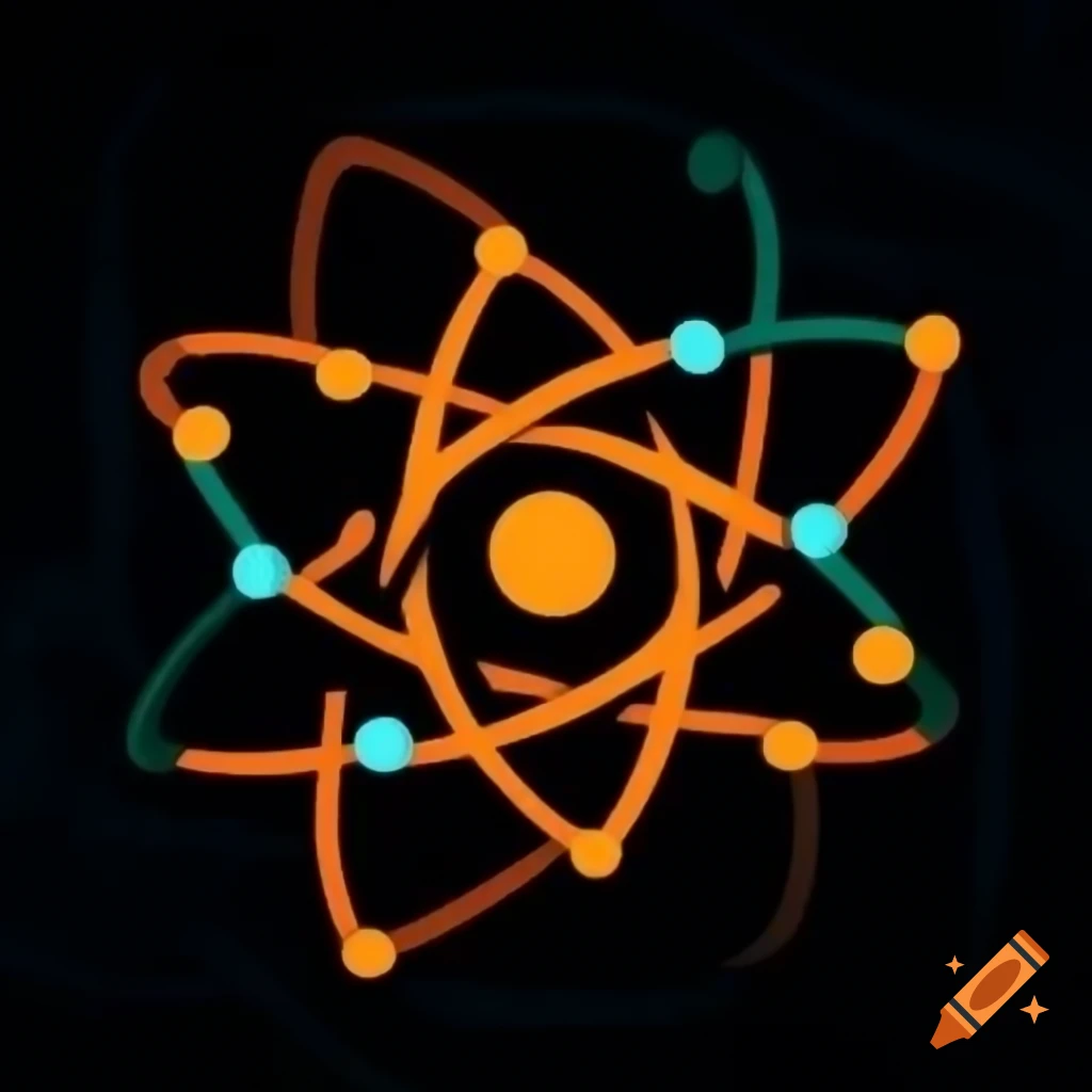 Futuristic logo of neural network in squash orange on dark background