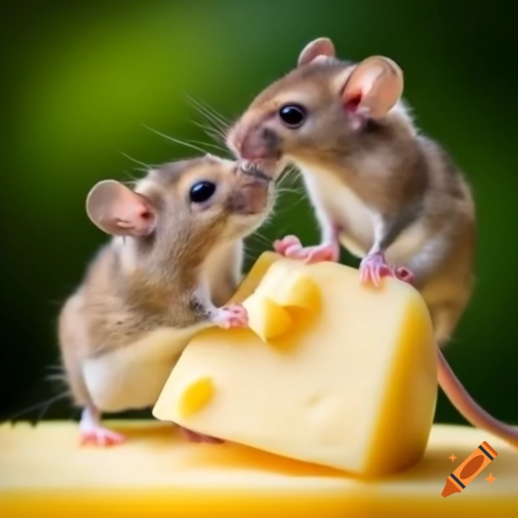 Mouse stealing cheese from another mouse
