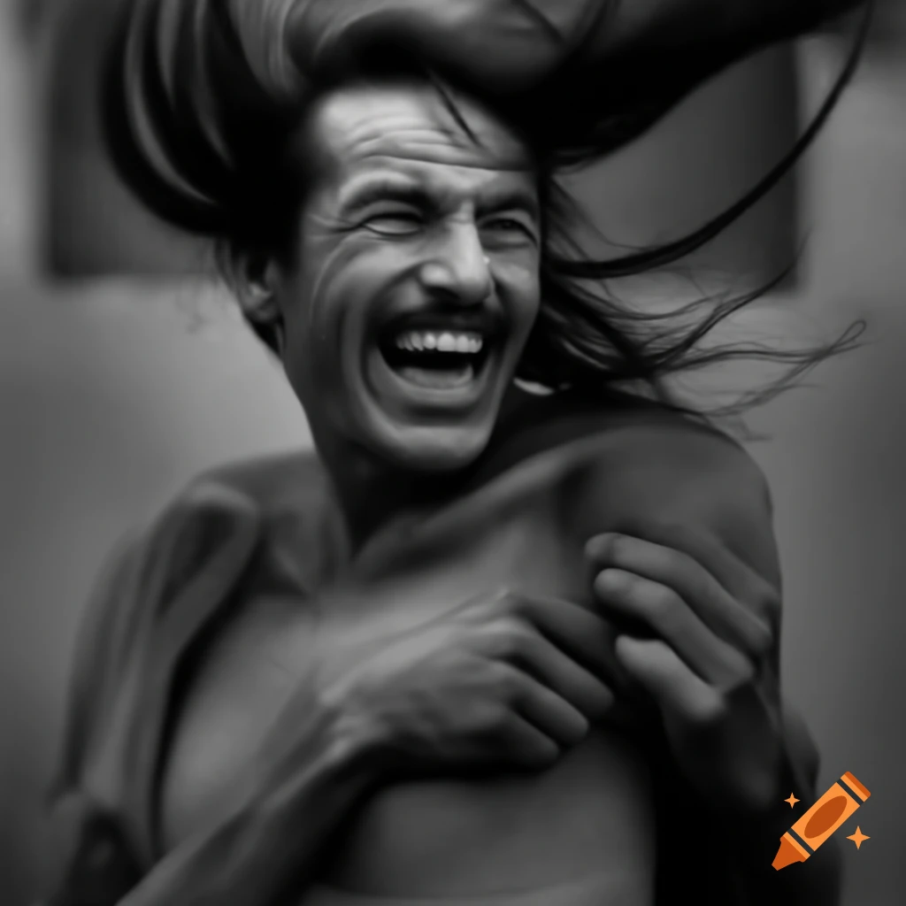 Man laughing after losing his hair