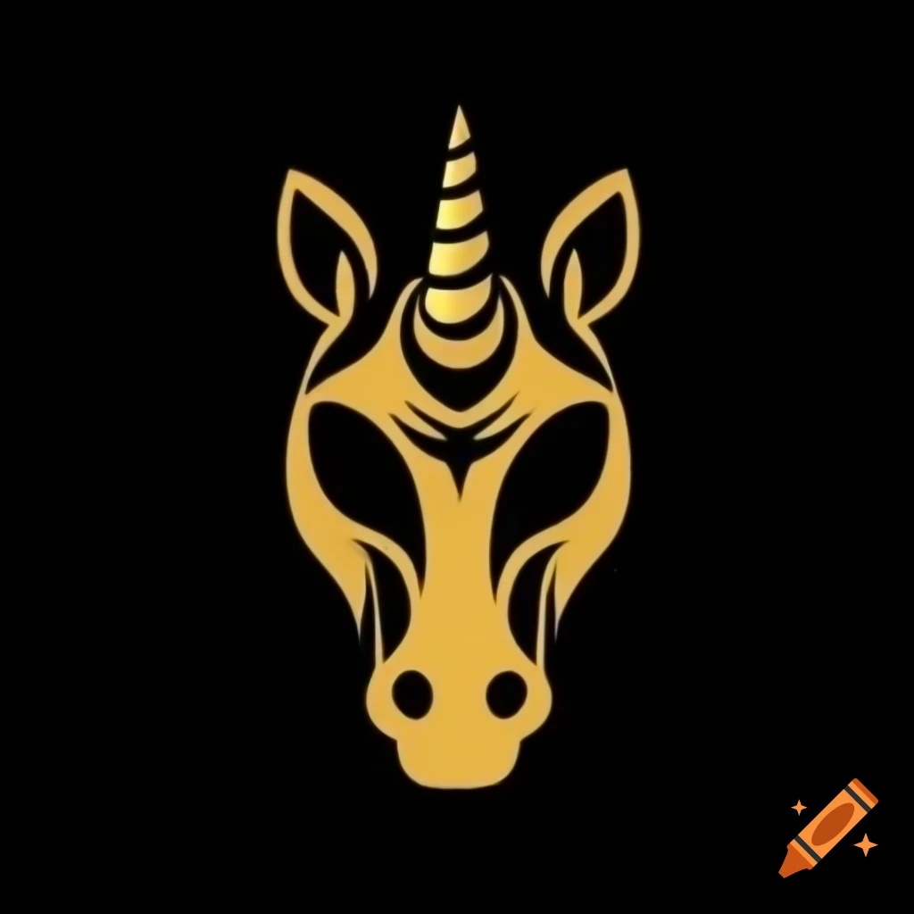 Minimalist cyber unicorn logo with golden gradient on black background