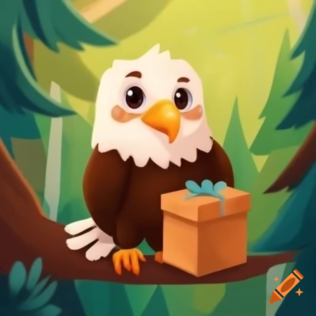 Eagle with mustache sitting on tree branch holding whey protein box