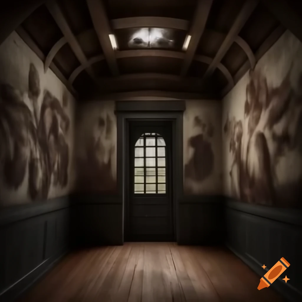 Scary house with large room featuring demonic drawings on walls