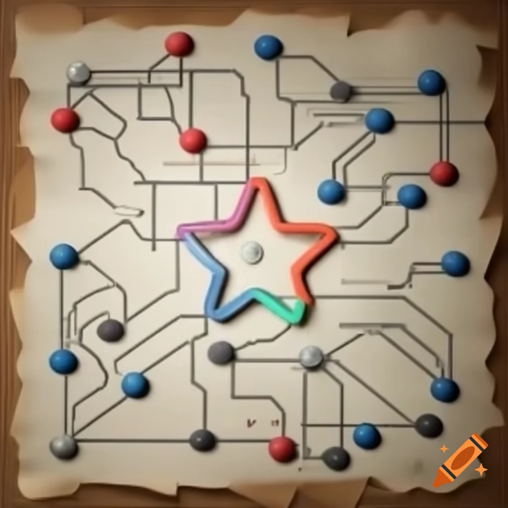2D network diagram in London underground style featuring 8 server star network