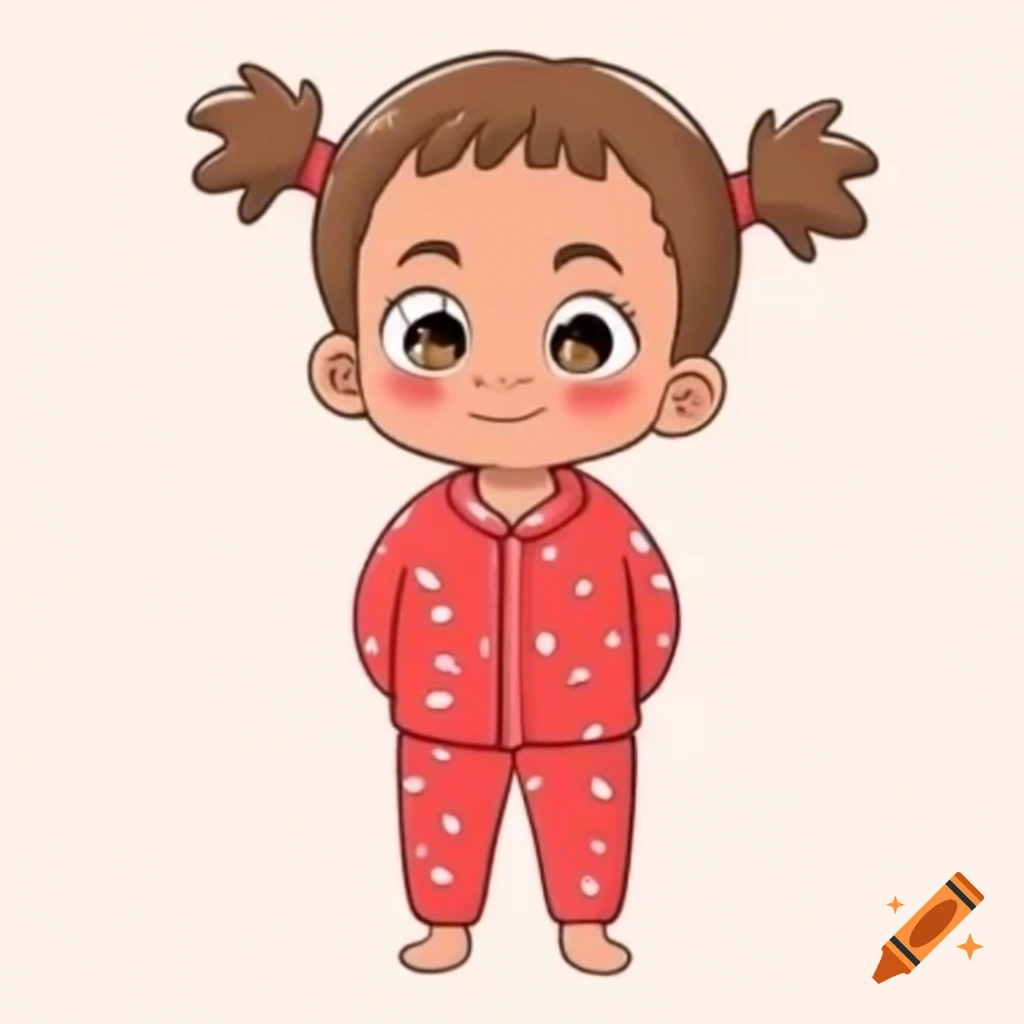 Freckled child in red pajamas, full body cartoon illustration