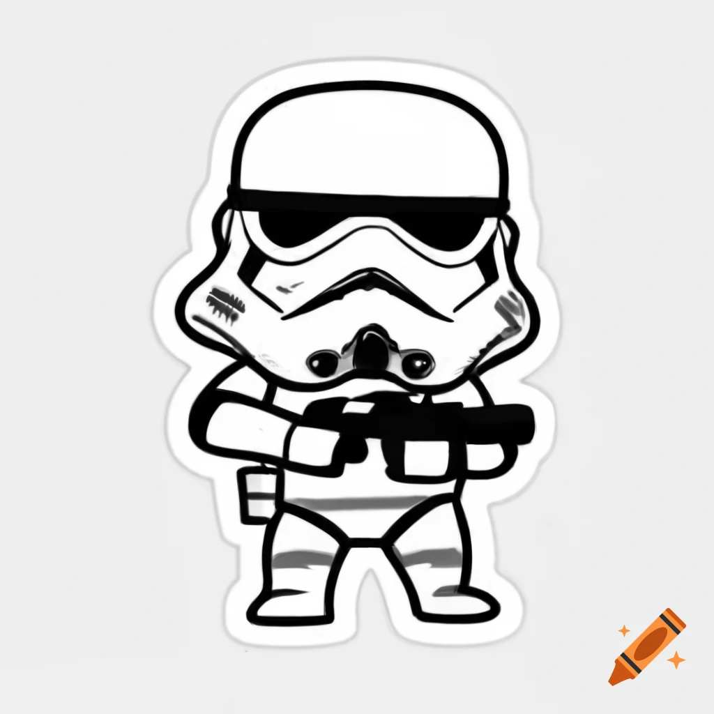Chibi-style anime drawing of a Stormtrooper from Star Wars wielding a blaster