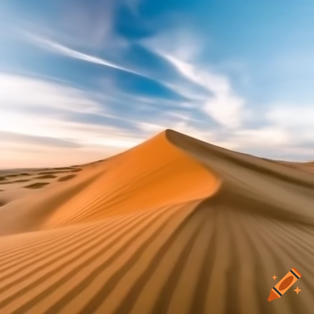 Endless golden sand dunes under bright sunny sky