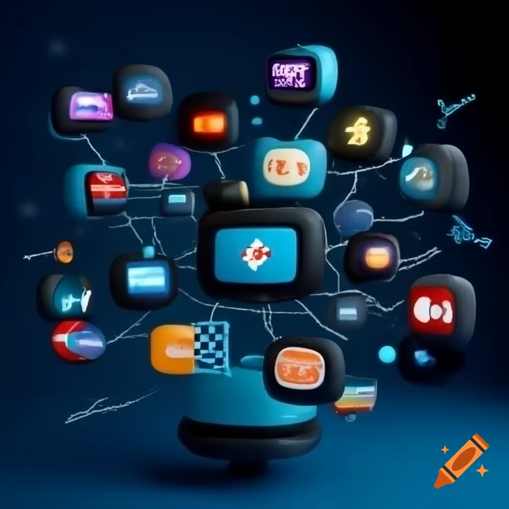 Futuristic web call background with TV network logos and show connections