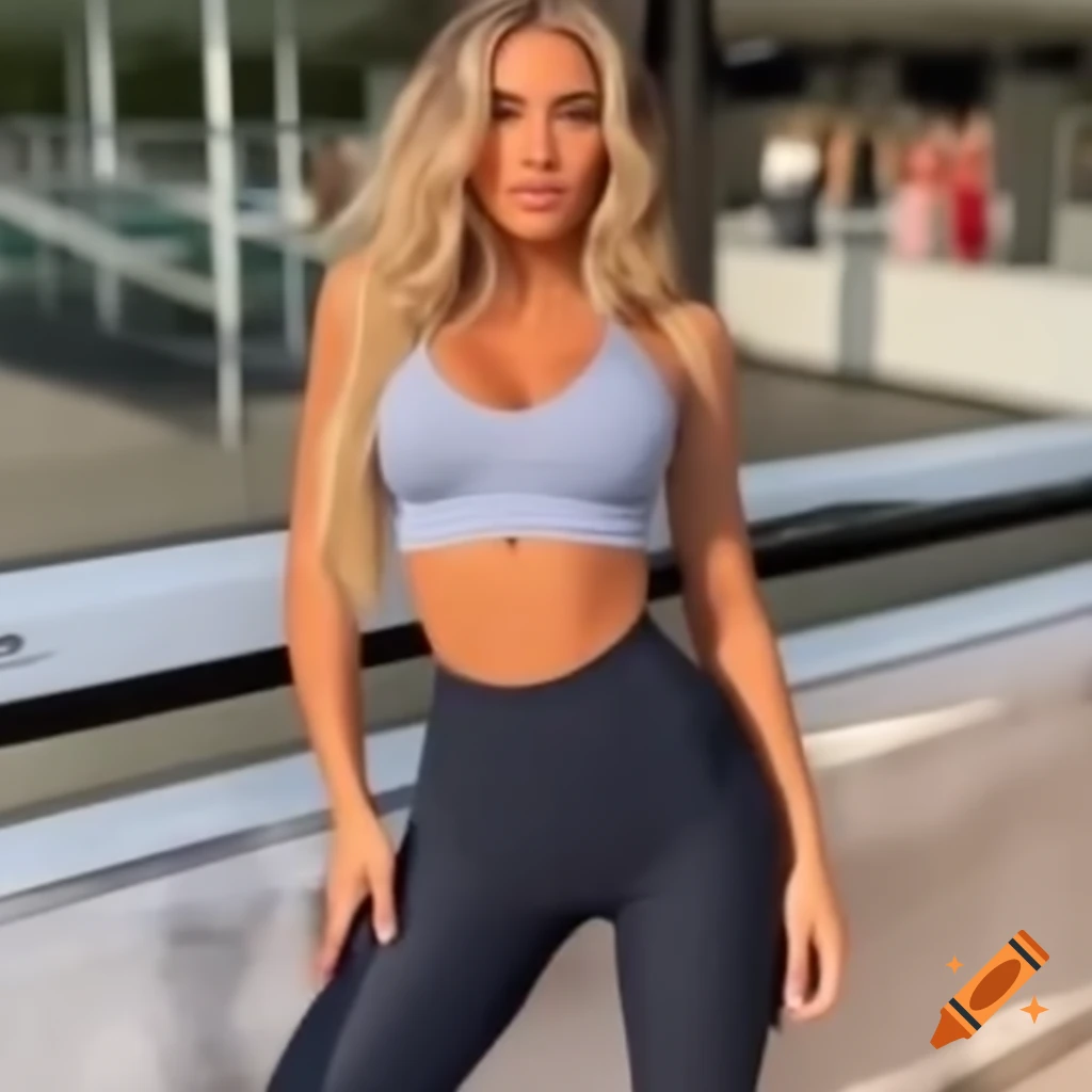 Realistic woman in leggings looking at a view as if exercising