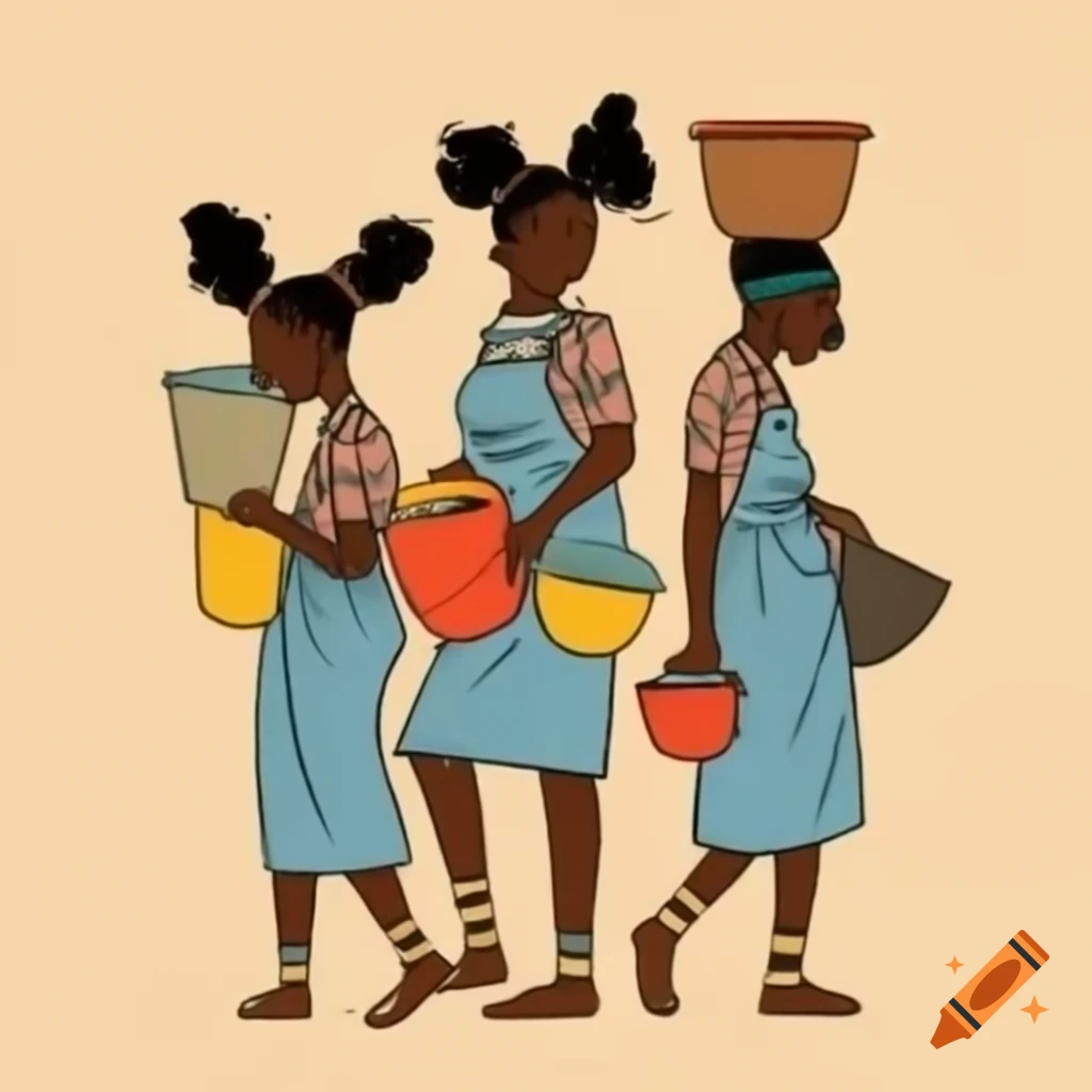 Manga style drawing of African girls holding buckets