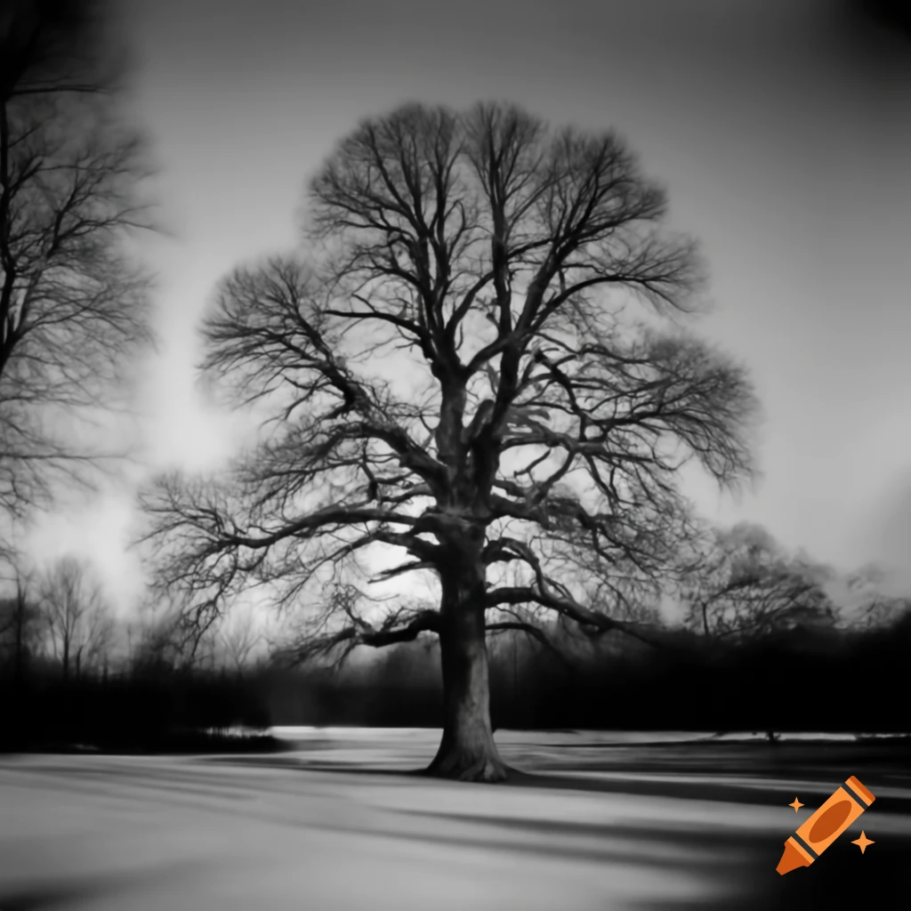 Vintage photo of a leafless winter tree