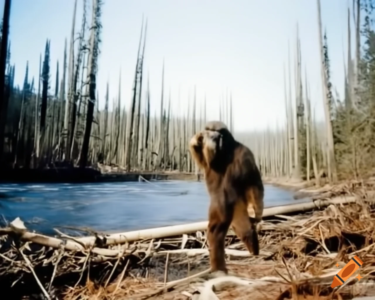 1970s found footage of bipedal anthropoid creature walking through river bank