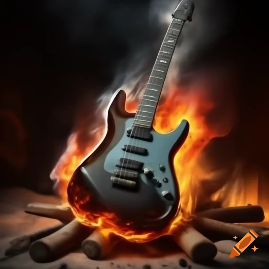 Electric guitar engulfed in flames