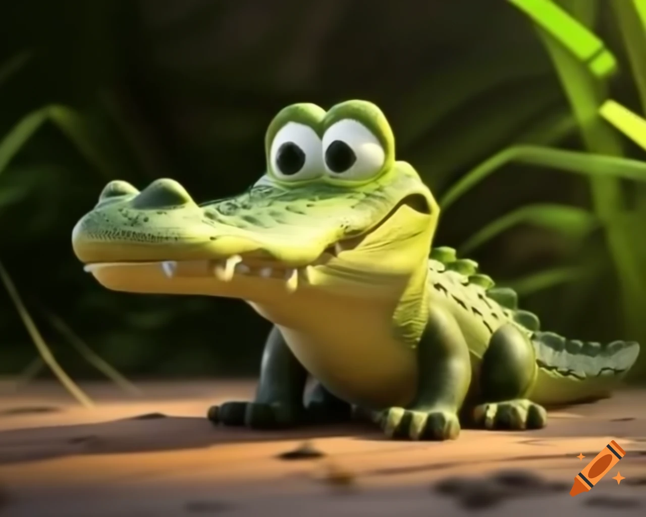 Cute crocodile in a Pixar fairytale setting