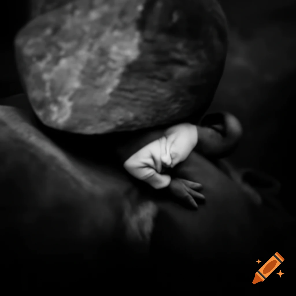 Exhausted man struggling under oversized rock