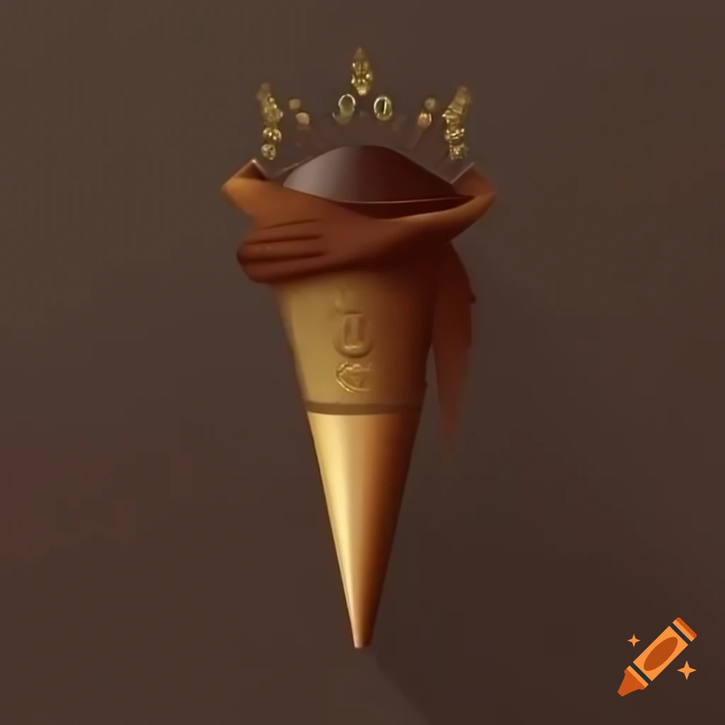 Minimalist chocolate cone with golden crown representing nobility