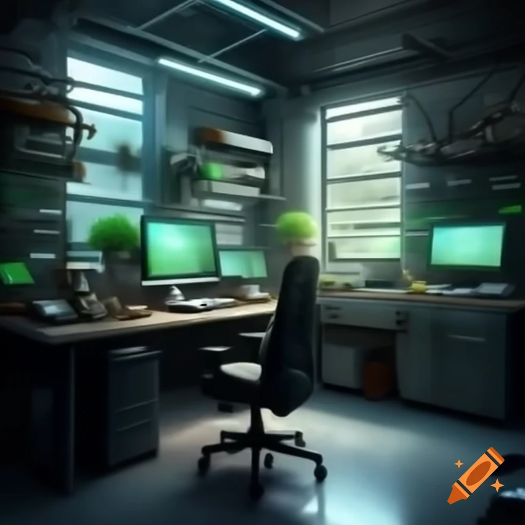 Futuristic tech workshop filled with advanced gadgets and tools
