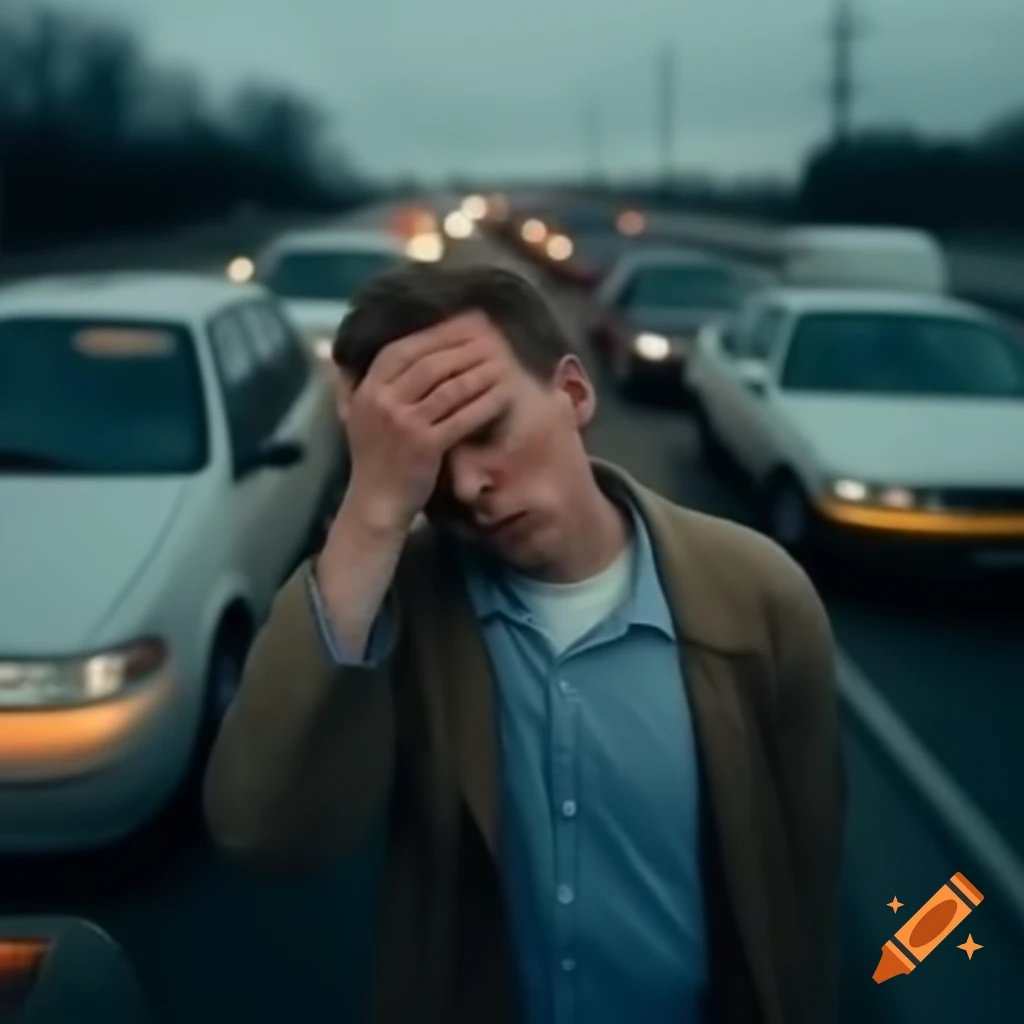 Upset person in traffic jam