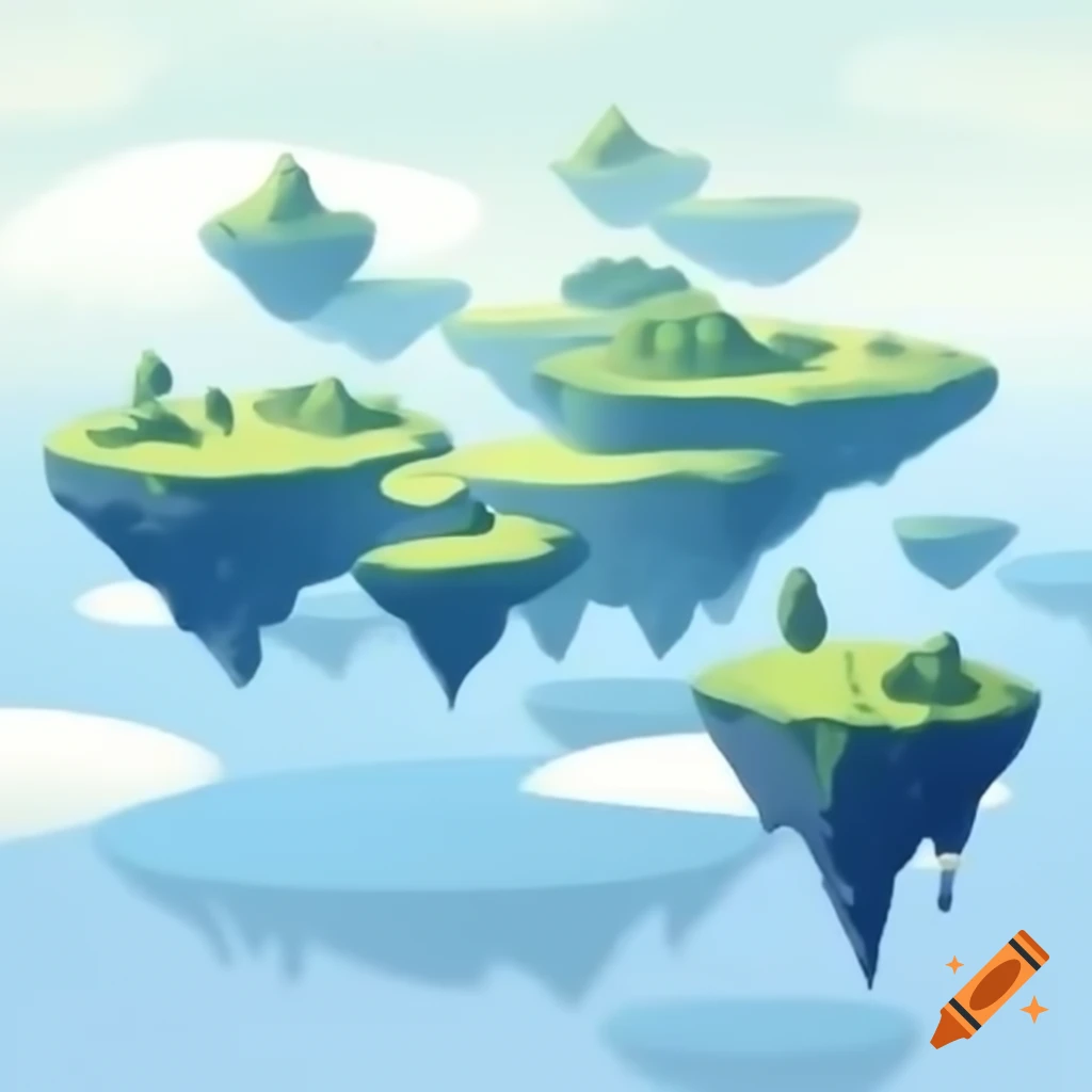 Floating islands against a white background