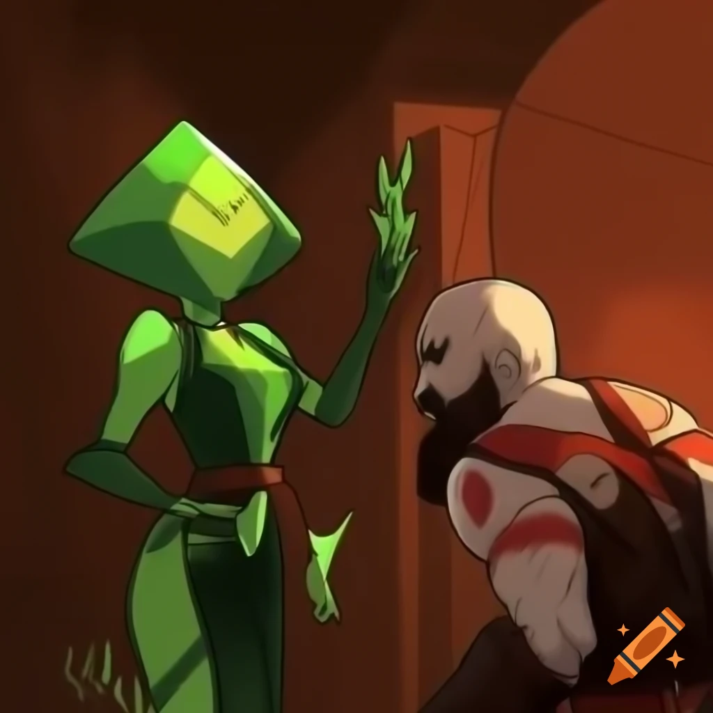 Peridot and Kratos meeting in God of War crossover