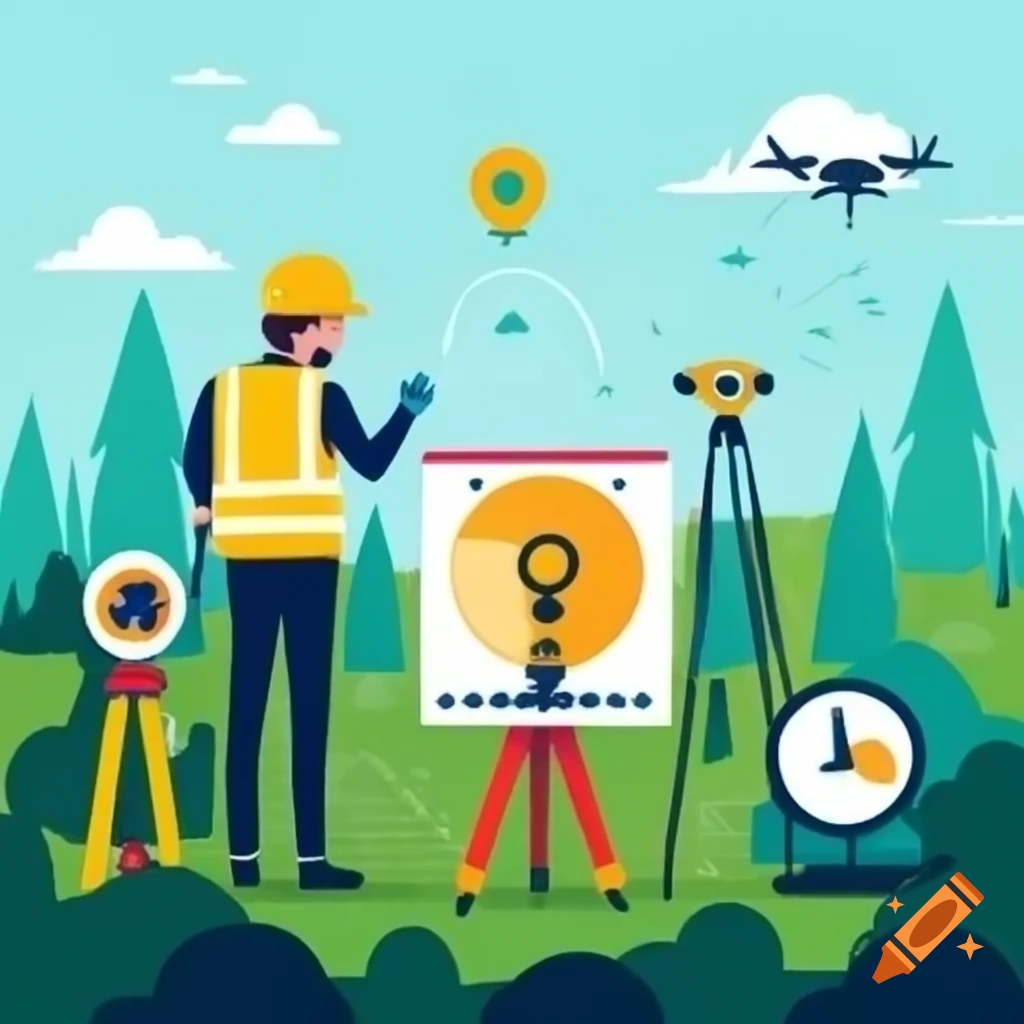 Self-portrait at surveying site with hard hat and surveying equipment
