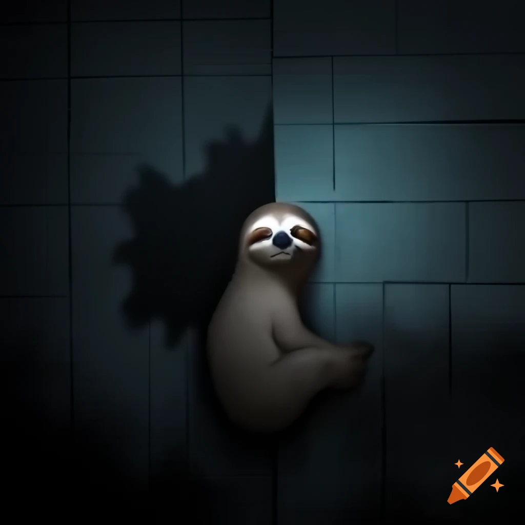 Moonlight illuminating a light grey wall with shadow of a sloth baby