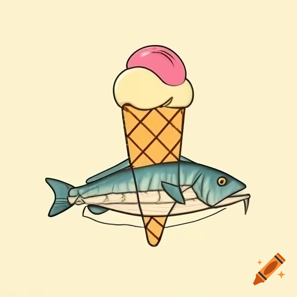 Fish enjoying ice cream in a whimsical setting on craiyon