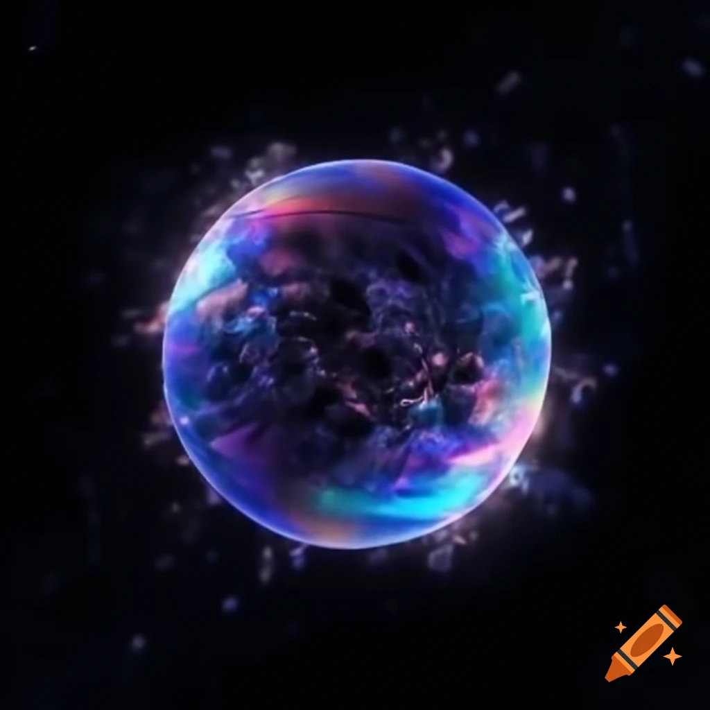 Liquid holographic ball floating in black space
