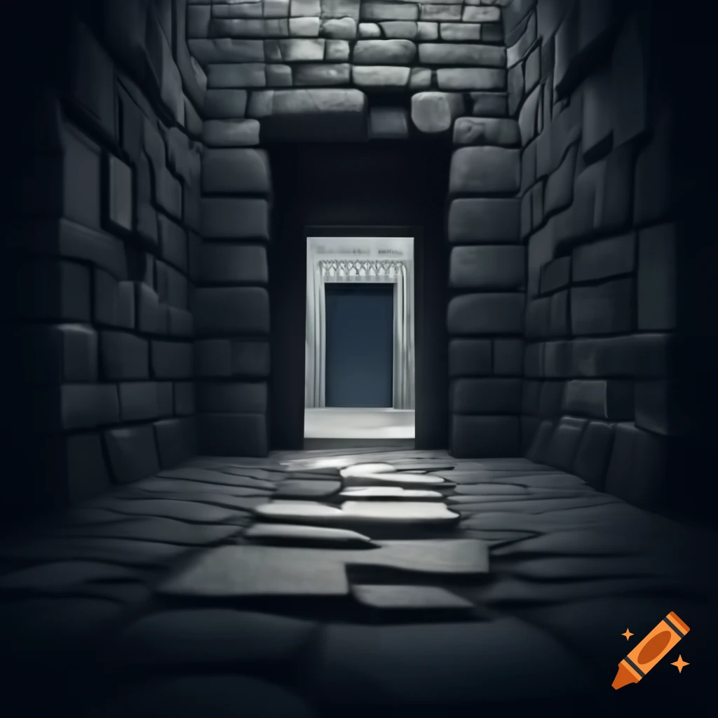 Stone portal in massive wall leading to dark background