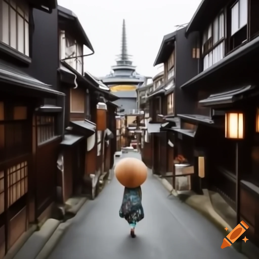 Japanese actress exploring medieval streets of old German town