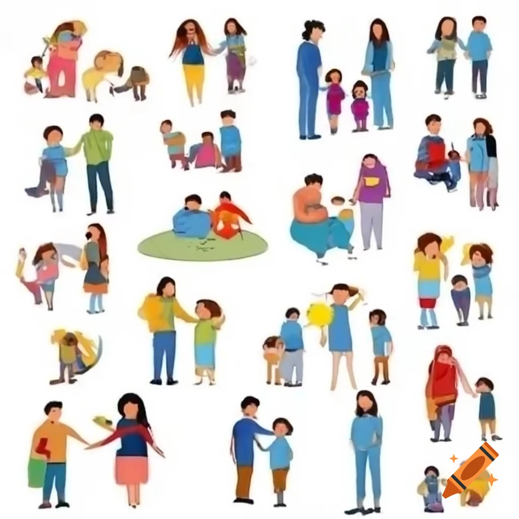 Comic style illustration portraying diverse families